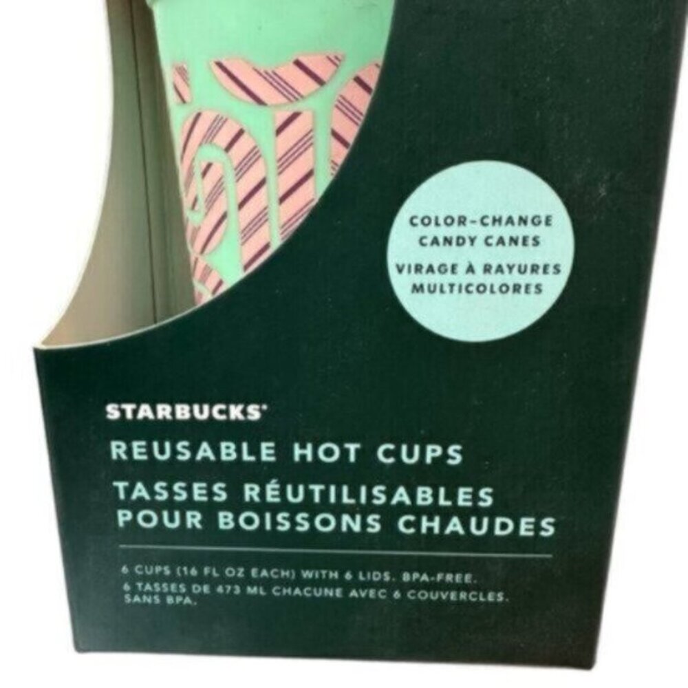 NWT Starbucks | Pack Of 6 Color Changing Candy Cane Reusable Hot Cups - Picture 2 of 7